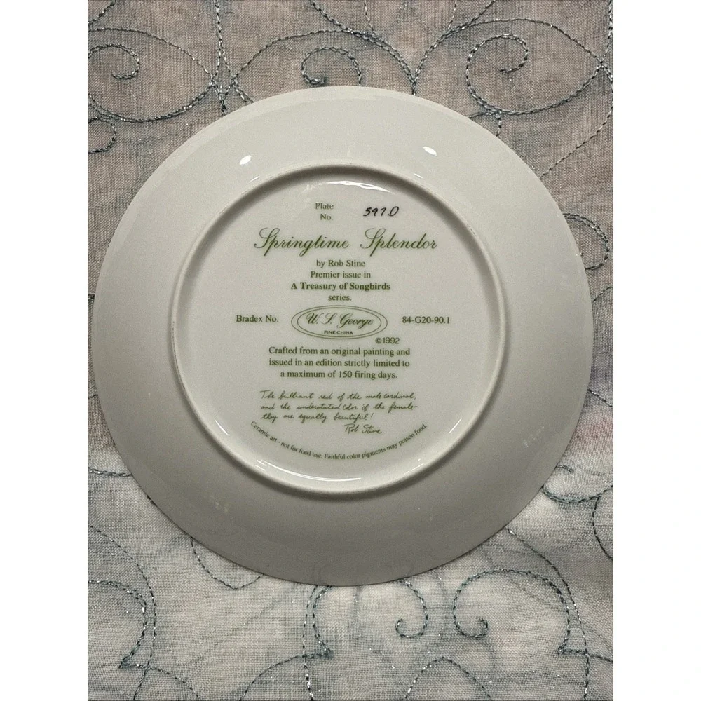 W.S. George SPINGTIME SPLENDOR Treasury of Songbirds‎ Cardinals  Plate COA FGJWP